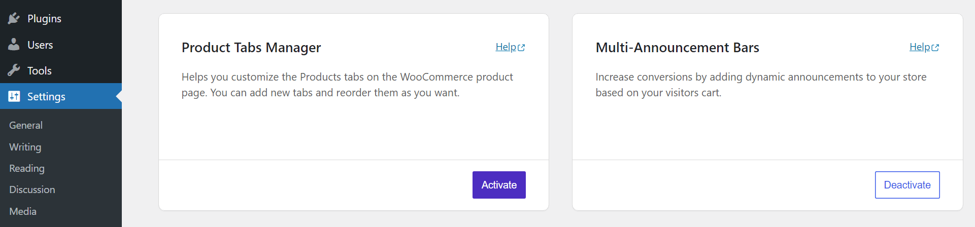 مدیر تب محصول را در تنظیمات Sparks WooCommerce فعال کنید.